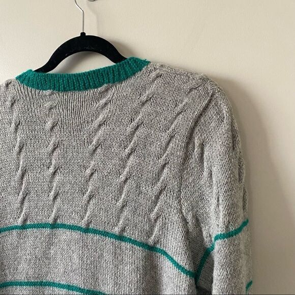 Minkha-Made in Bolivia 100% Alpaca Striped Knit Button Front Sweater - Picture 6 of 11